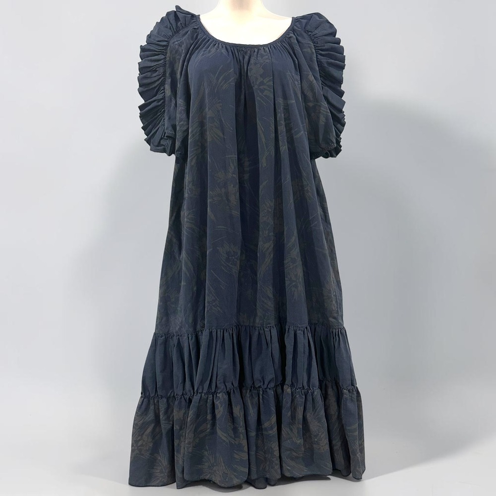 Hans Jutte Ruffle Sleeve Tiered Floral Muumuu Dress Blue Women OS Large XL